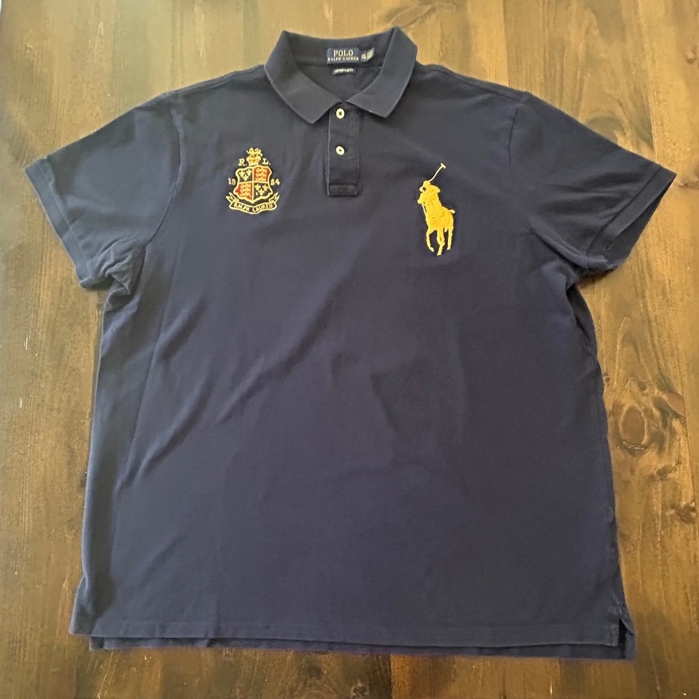 Polo Ralph Lauren XXL Navy Blue Big Pony 1924 Crest Custom Fit Preppy Summer